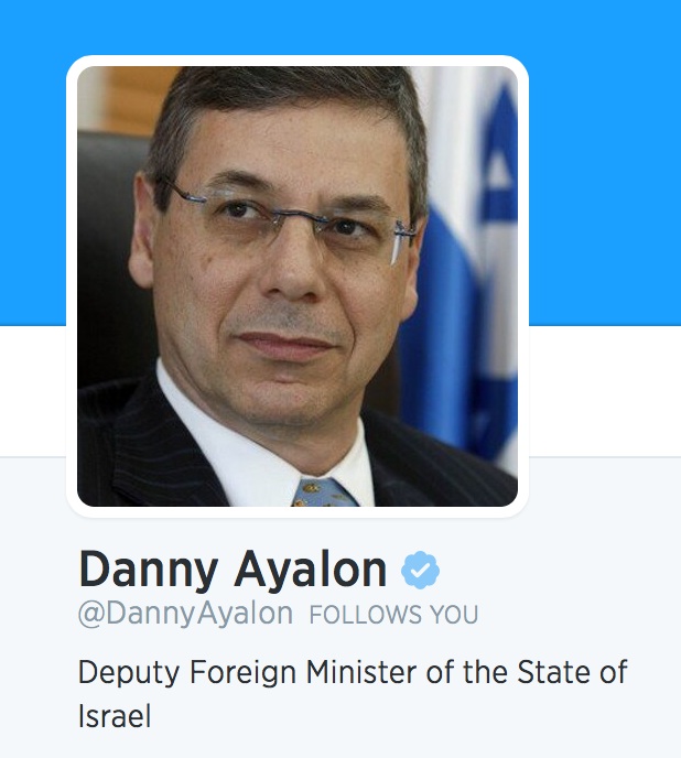זה הוא לא סגן שר החוץ של מדינת ישראל. צילום מסך מחשבון הטוויטר של דני איילון, היום.
